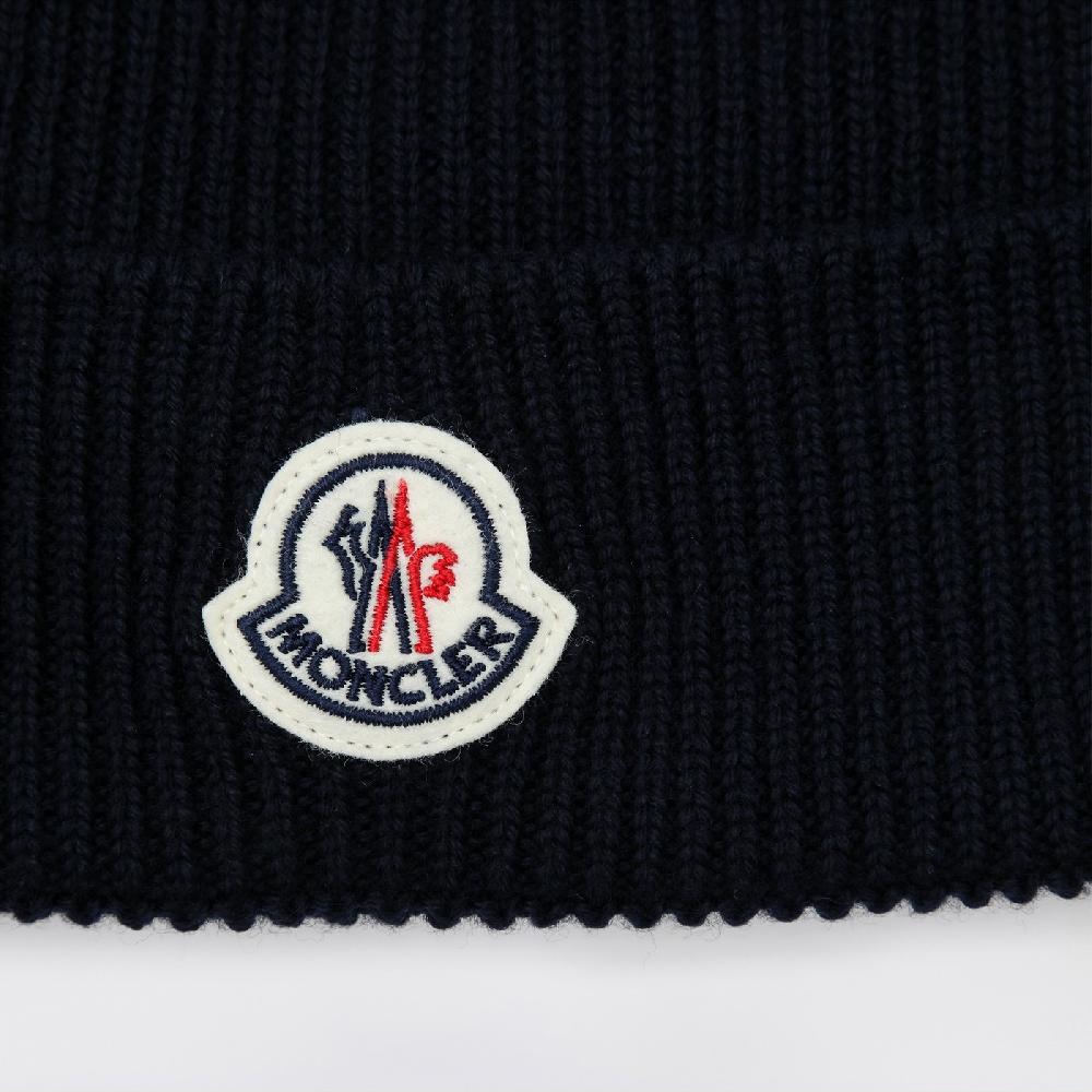Moncler Cuffia blu in lana con patch logo Promozione Limitata