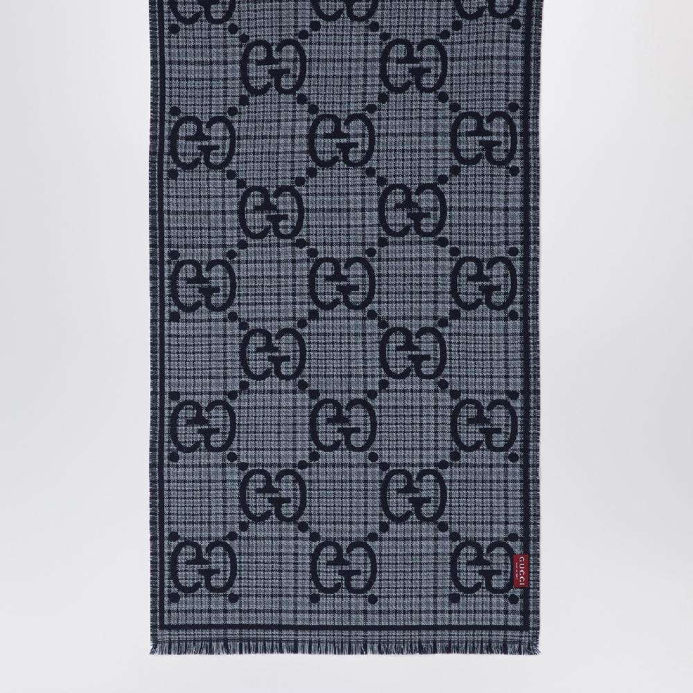 GUCCI Sciarpa in lana GG a quadri grigia/blu Outlet
