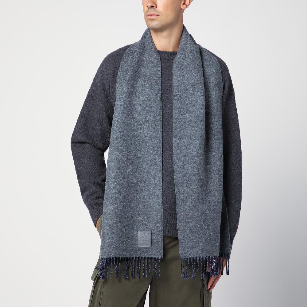 Loewe Sciarpa grigia/blu in lana e cashmere Vendite stagionali