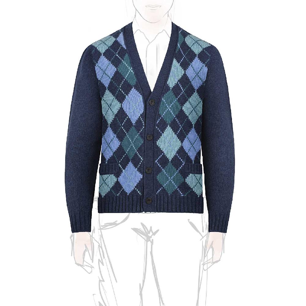 Rubinacci Vintage archive cardigan a rombi in lana blu