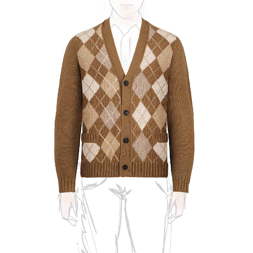 Rubinacci Vintage archive cardigan a rombi in lana tabacco