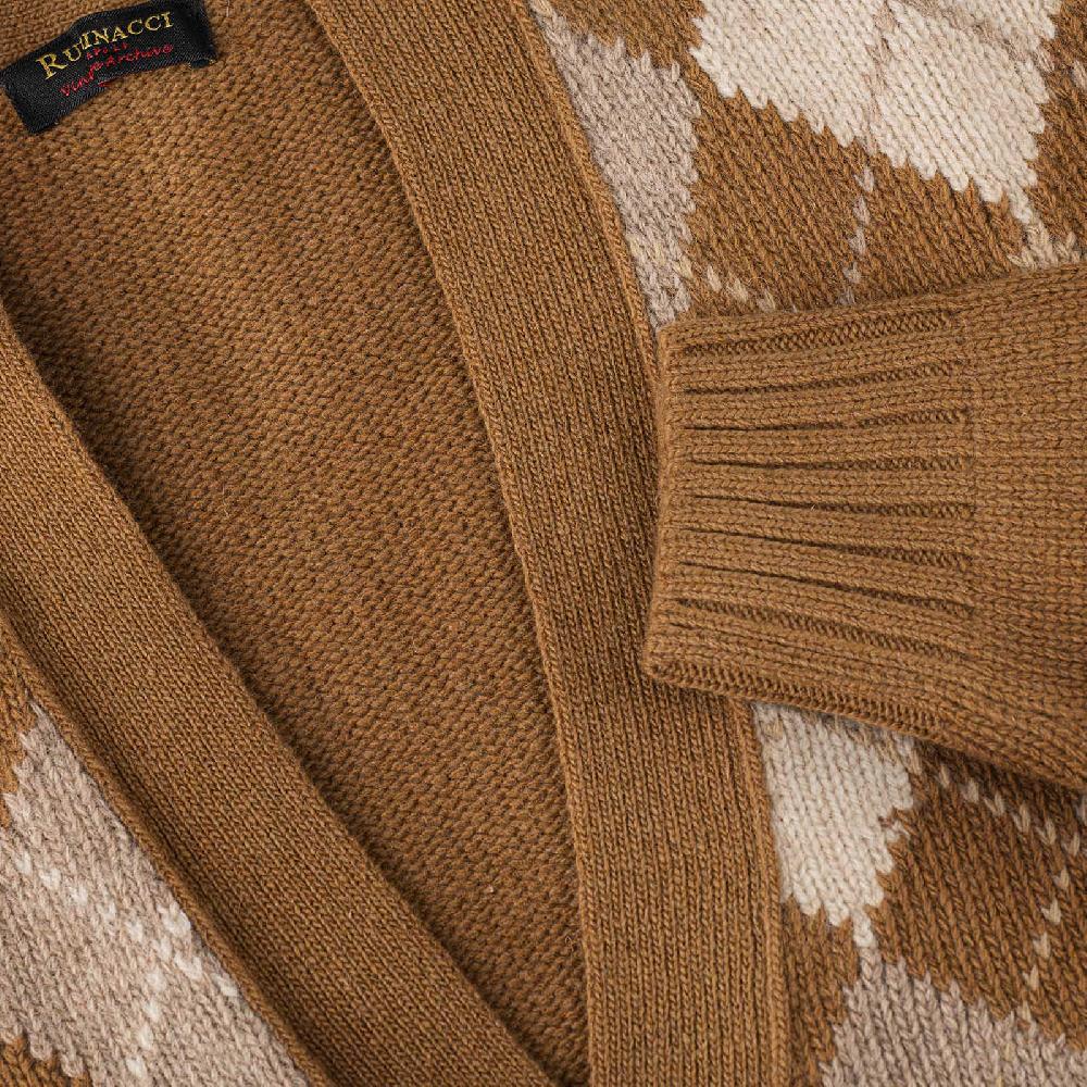 Rubinacci Vintage archive cardigan a rombi in lana tabacco Presa