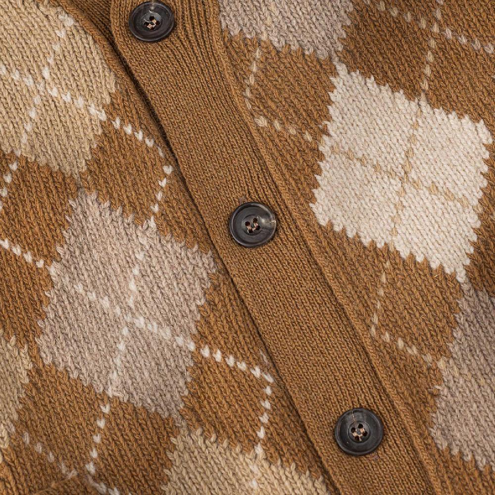 Rubinacci Vintage archive cardigan a rombi in lana tabacco Presa