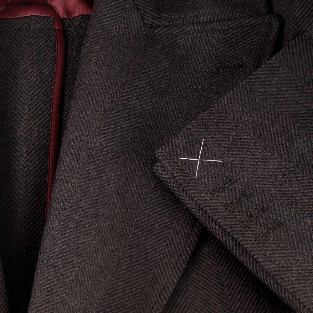 Rubinacci Vintage archive cappotto Ulster in lana spigato marrone Officina