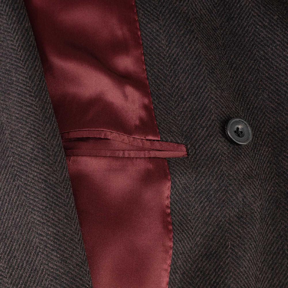 Rubinacci Vintage archive cappotto Ulster in lana spigato marrone Officina