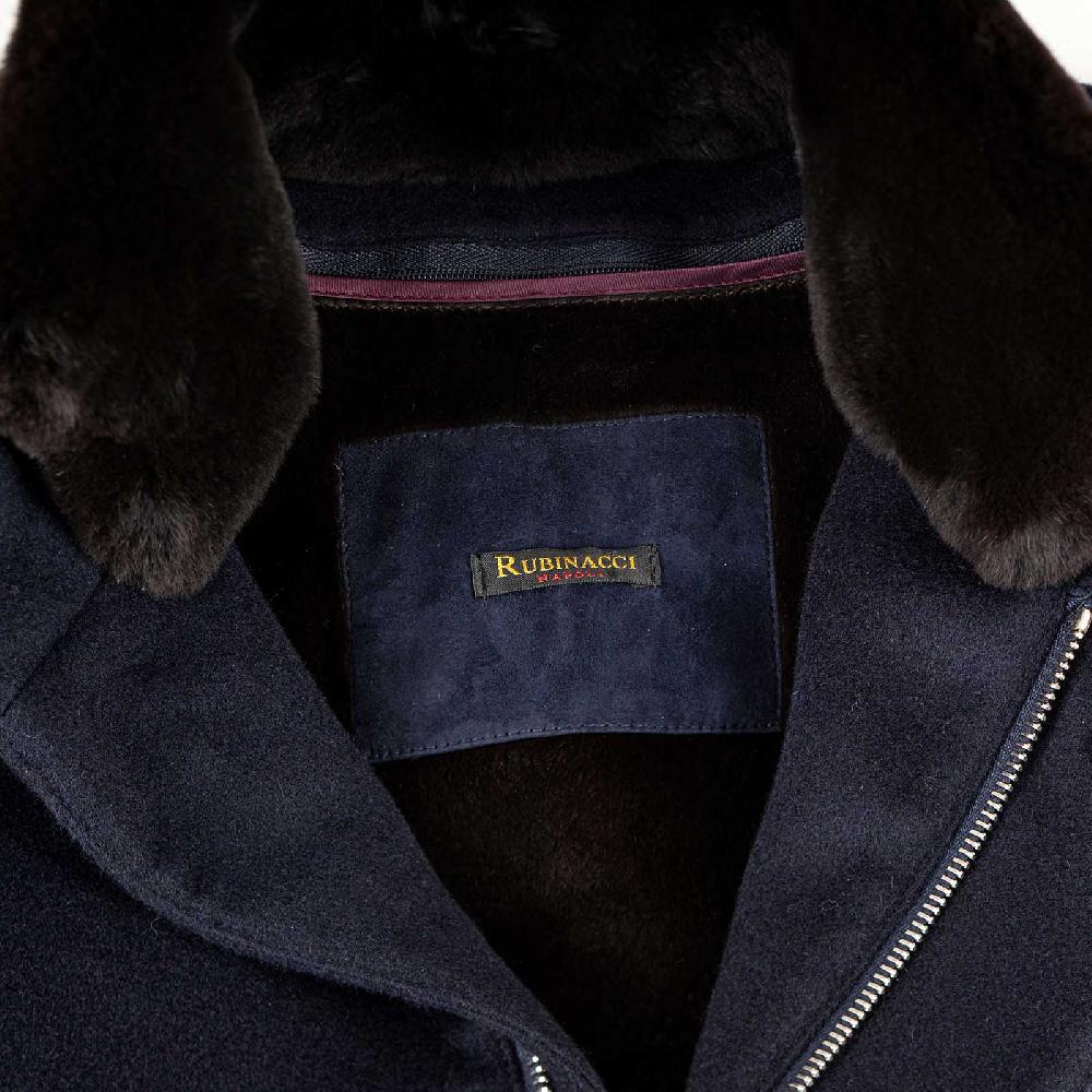 Rubinacci Giaccone lana e cashmere blu con pelliccia Economico
