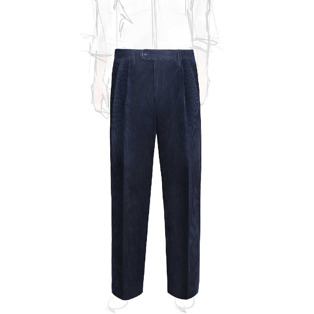 Rubinacci Pantalone 2 pinces in velluto a coste blu notte