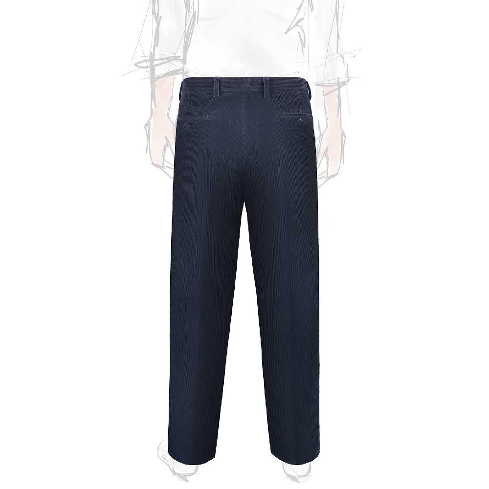Rubinacci Pantalone 2 pinces in velluto a coste blu notte Italia