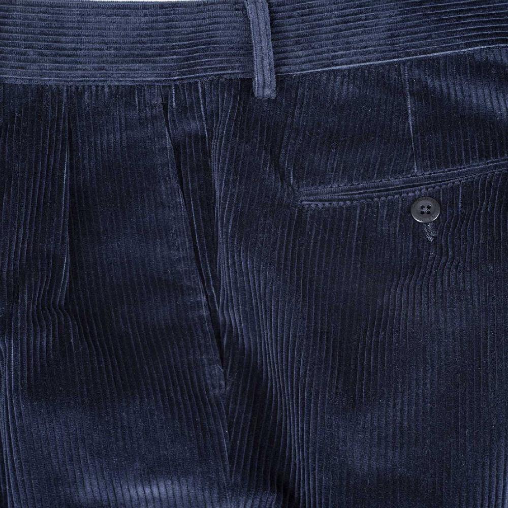 Rubinacci Pantalone 2 pinces in velluto a coste blu notte Italia