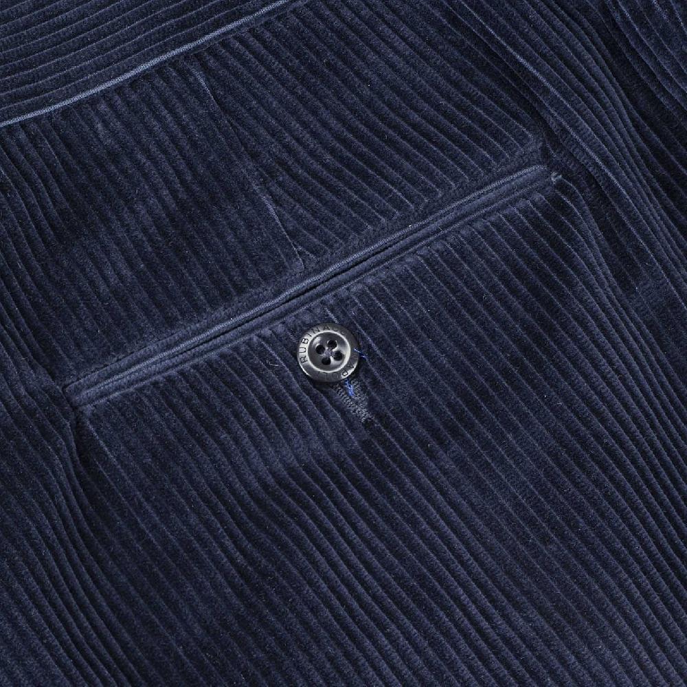 Rubinacci Pantalone 2 pinces in velluto a coste blu notte Italia