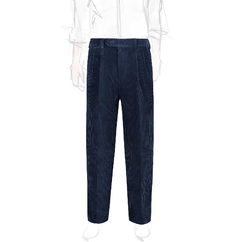 Rubinacci Pantalone 2 pinces in velluto a coste blu In Linea