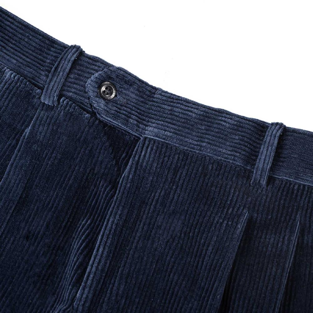 Rubinacci Pantalone 2 pinces in velluto a coste blu In Linea