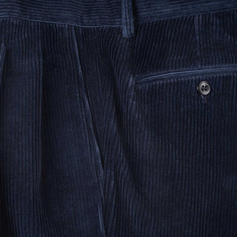 Rubinacci Pantalone 2 pinces in velluto a coste blu In Linea