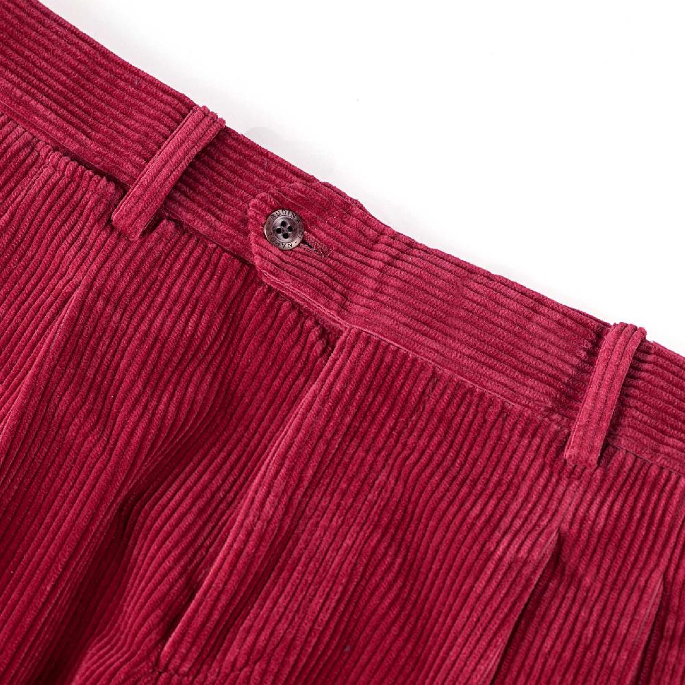 Rubinacci Pantalone 2 pinces in velluto a coste ciliegia Nuovo