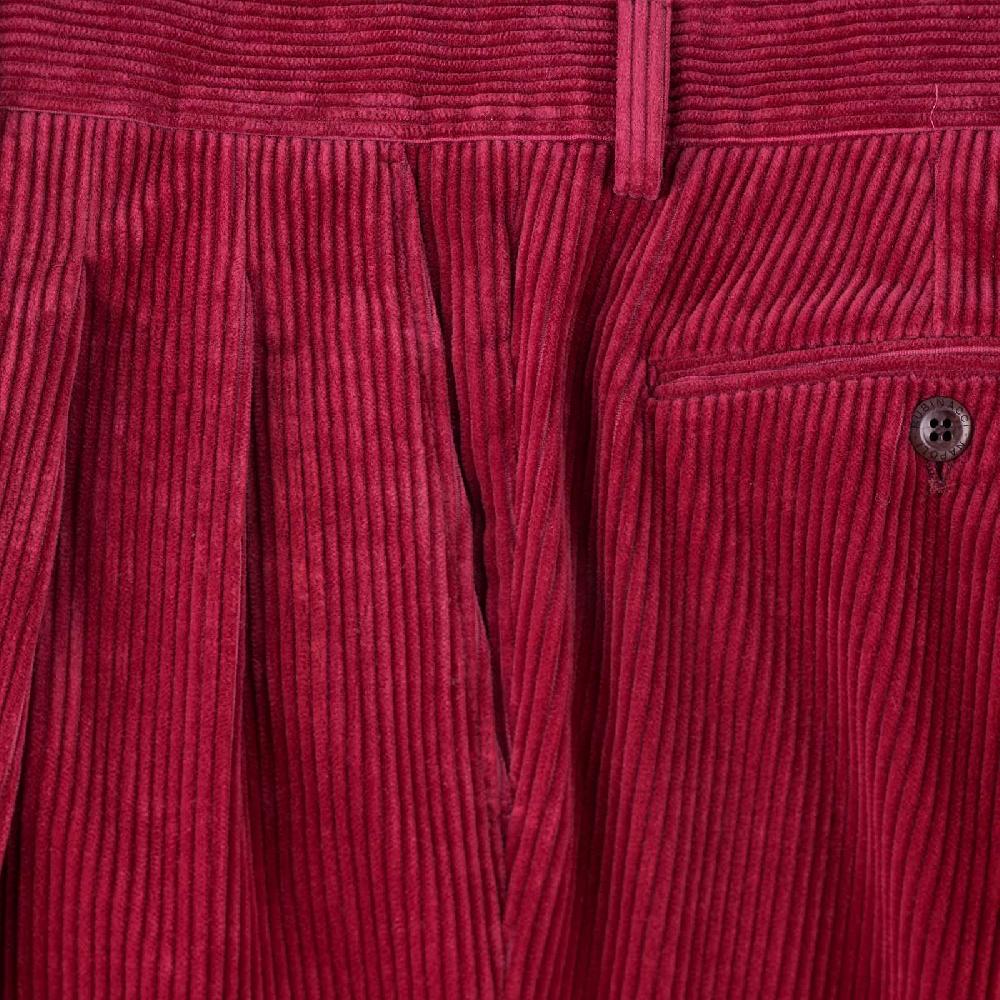 Rubinacci Pantalone 2 pinces in velluto a coste ciliegia Nuovo