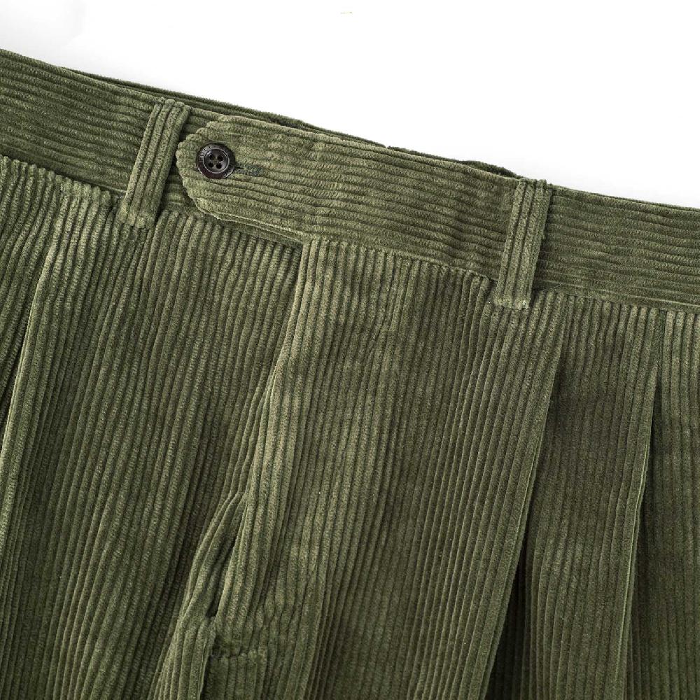 Rubinacci Pantalone 2 pinces in velluto a coste verde militare Vendita