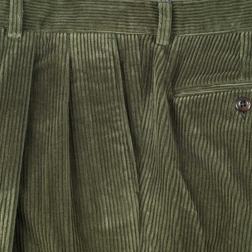 Rubinacci Pantalone 2 pinces in velluto a coste verde militare Vendita