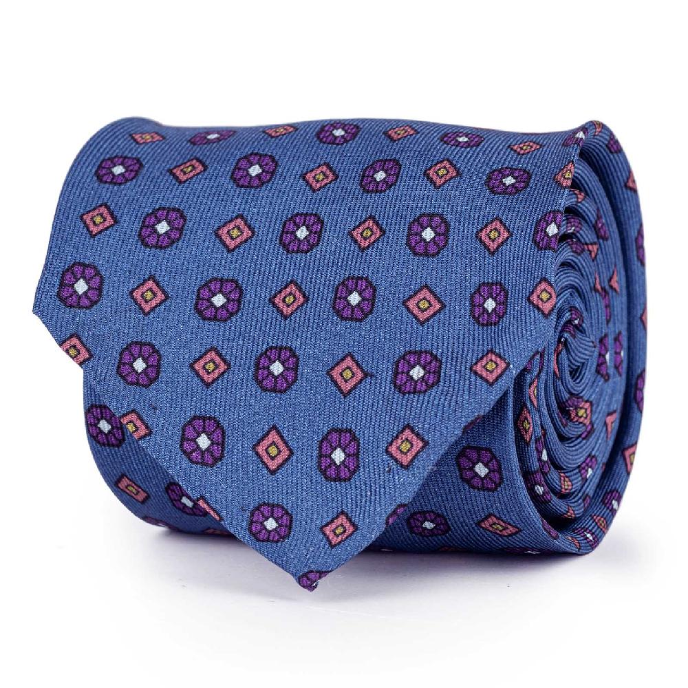 Rubinacci Cravatta in twill di seta con stampa floreale blu