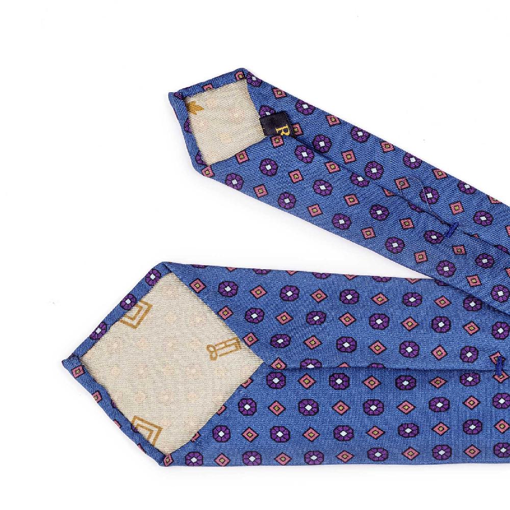 Rubinacci Cravatta in twill di seta con stampa floreale blu In Saldo