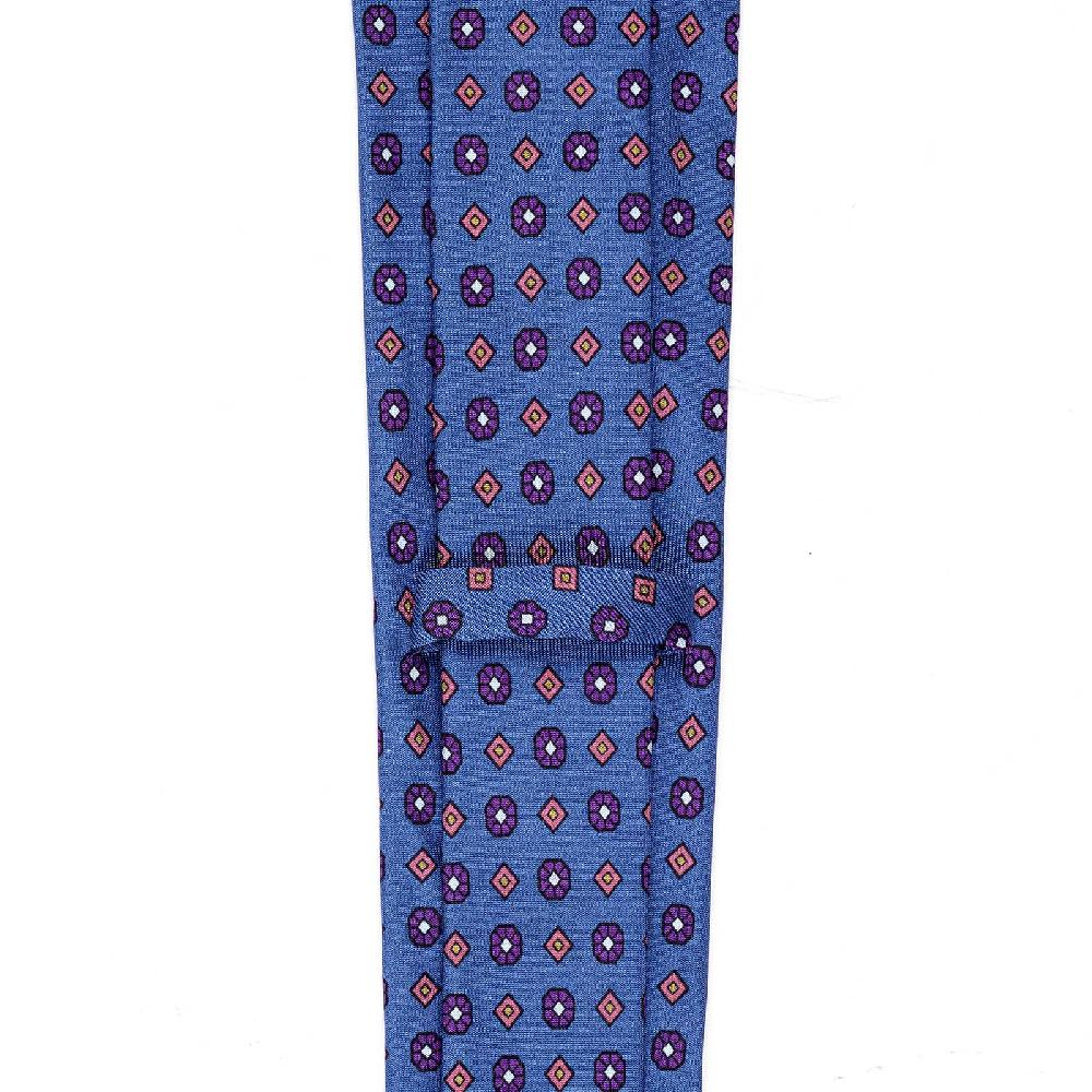 Rubinacci Cravatta in twill di seta con stampa floreale blu In Saldo