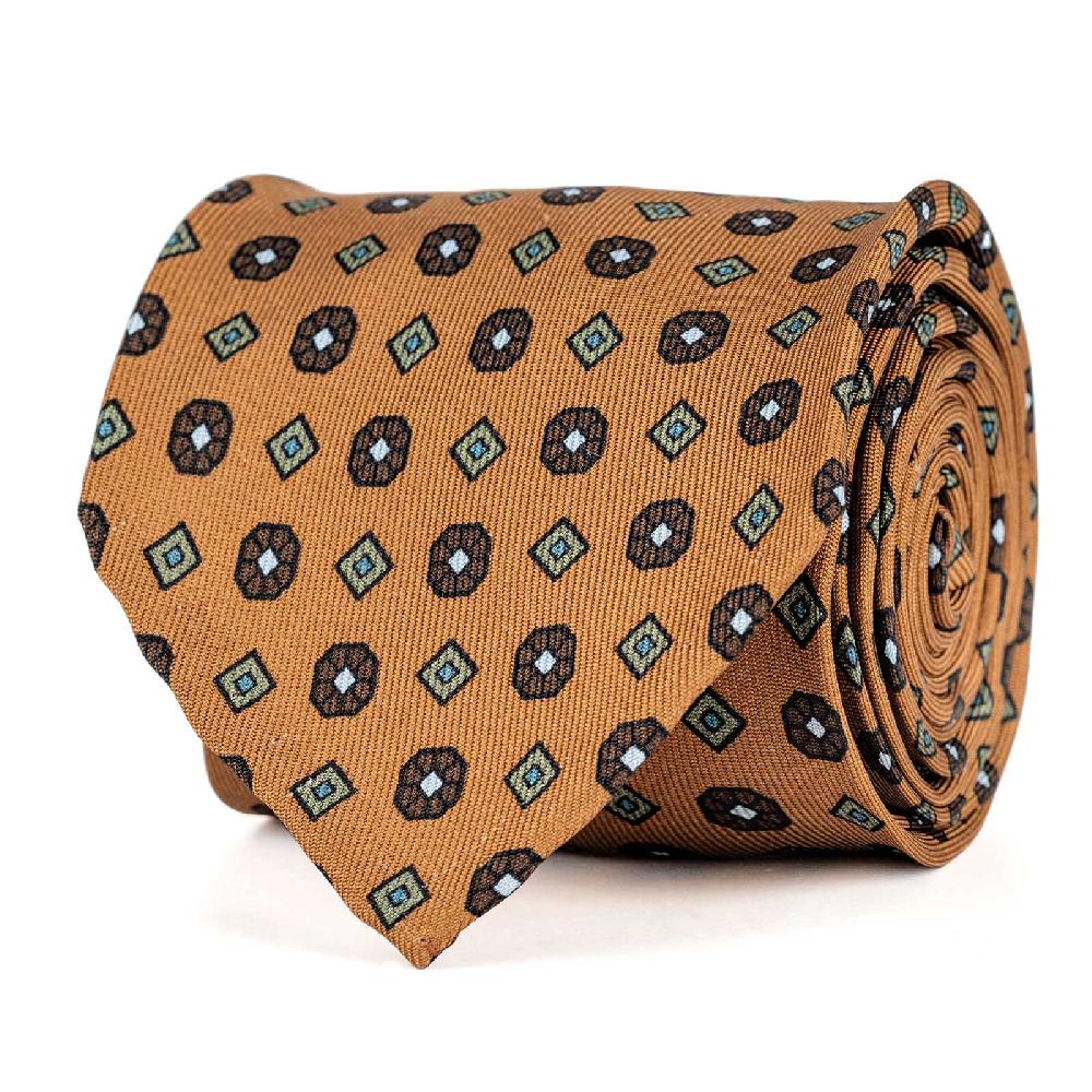 Rubinacci Cravatta in twill di seta arancio con stampa floreale Nuova
