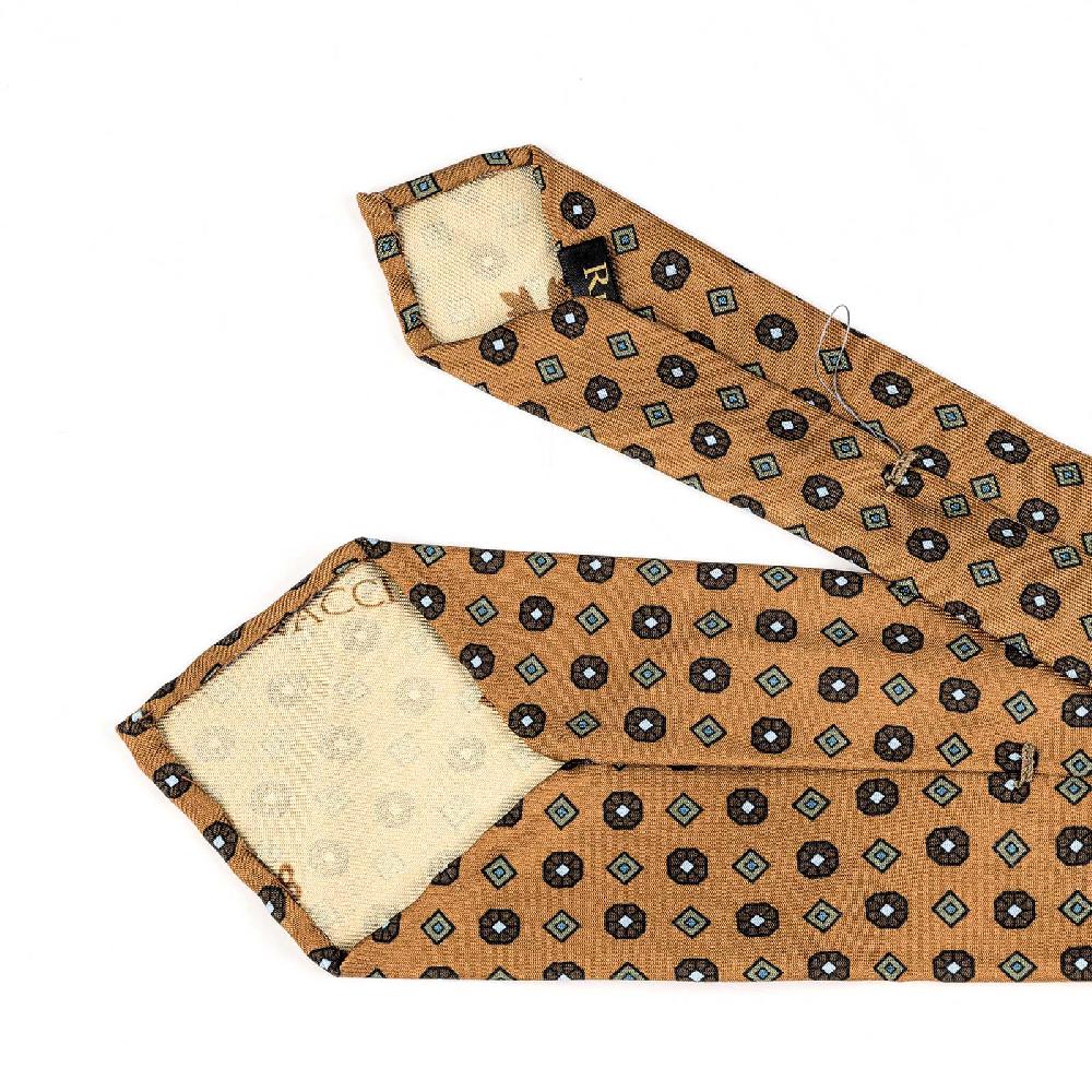 Rubinacci Cravatta in twill di seta arancio con stampa floreale Nuova