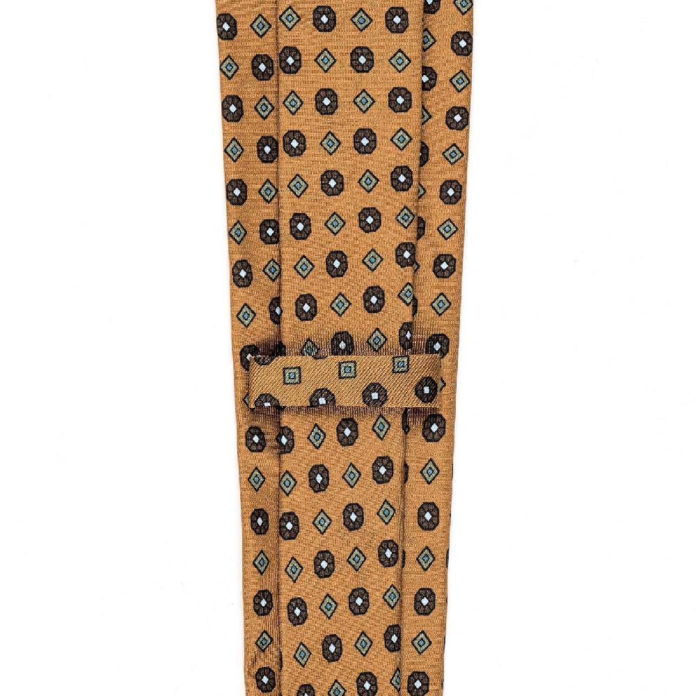 Rubinacci Cravatta in twill di seta arancio con stampa floreale Nuova