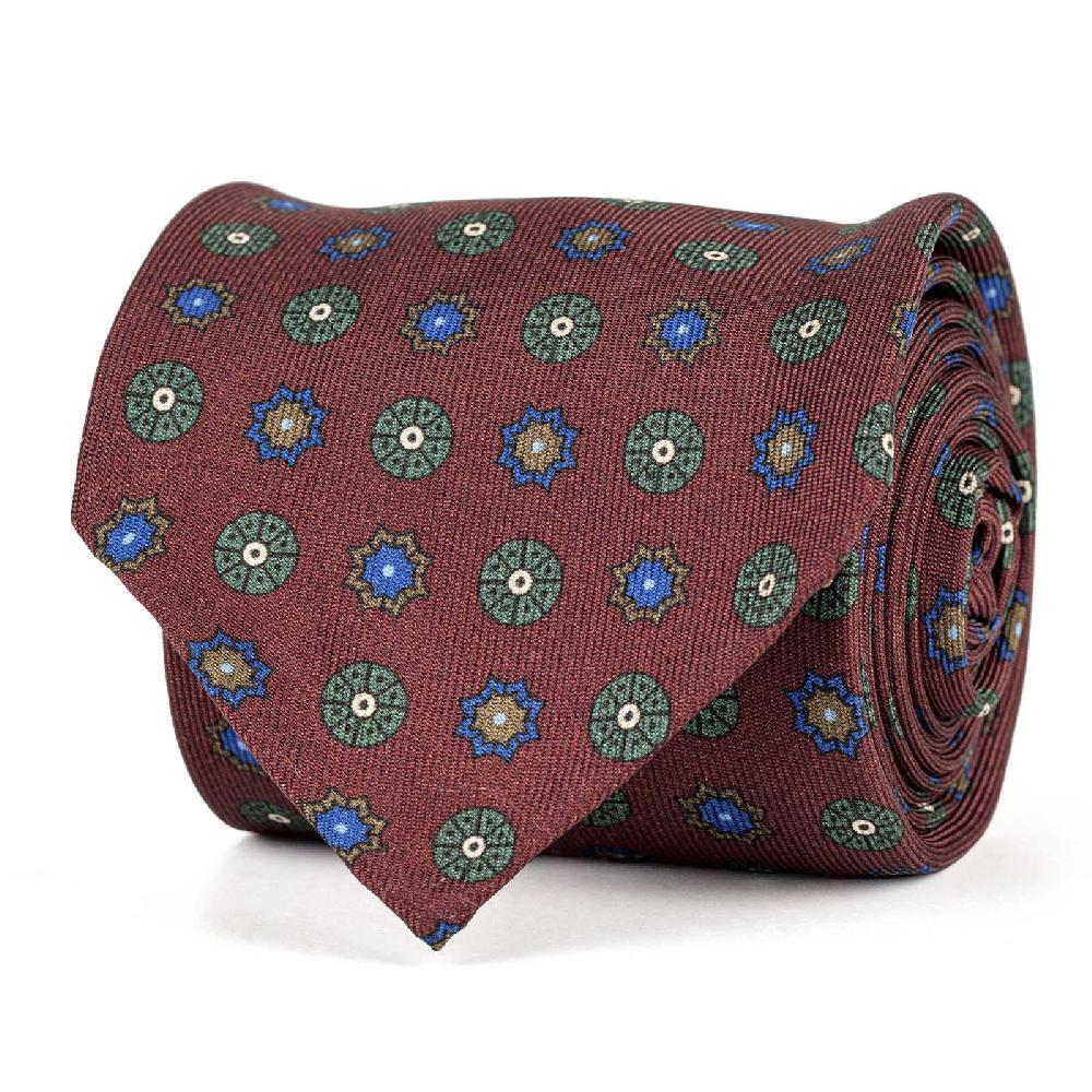 Rubinacci Cravatta in twill di seta bordeaux con stampa floreale Moda