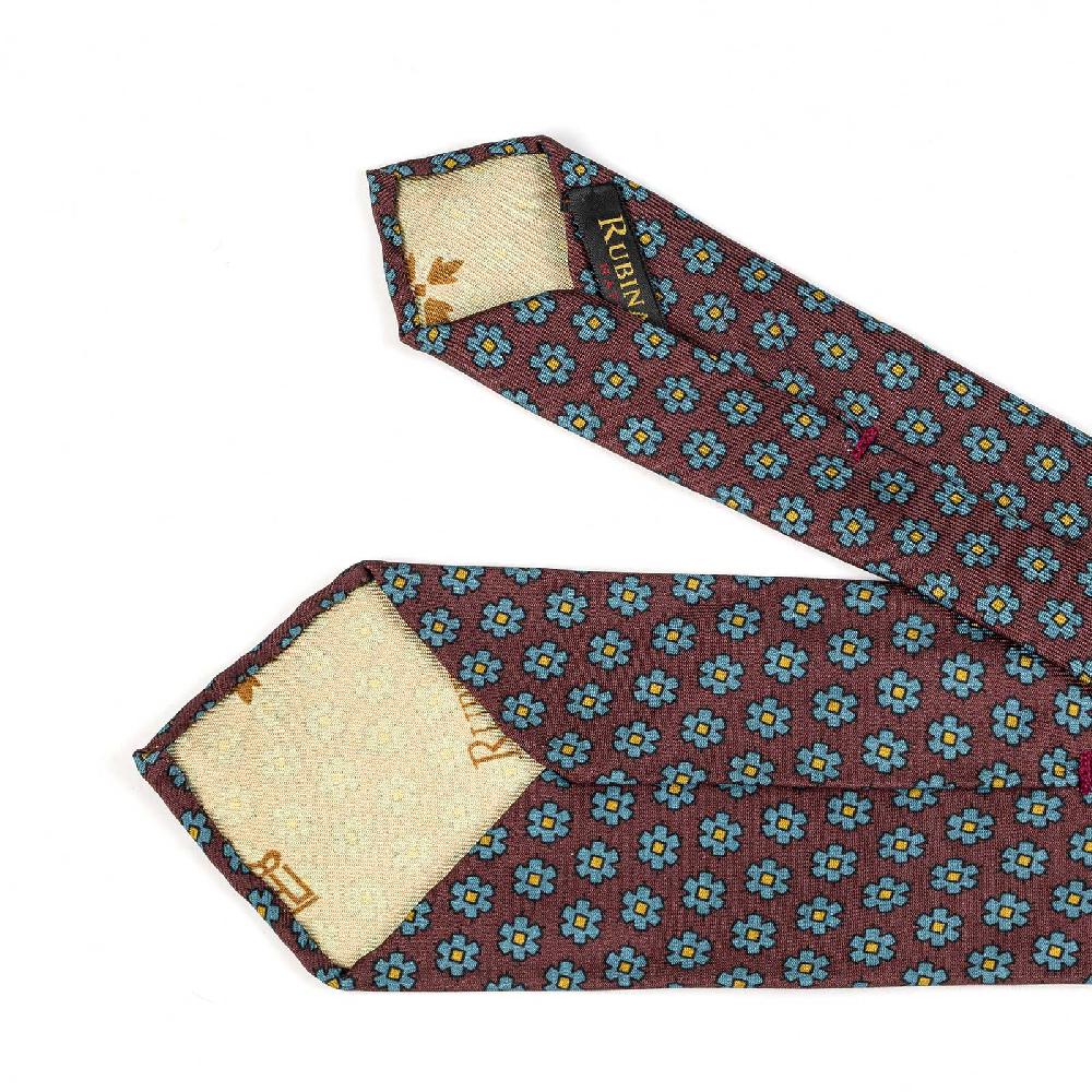 Rubinacci Cravatta in twill di seta bordeaux con stampa floreale 2025