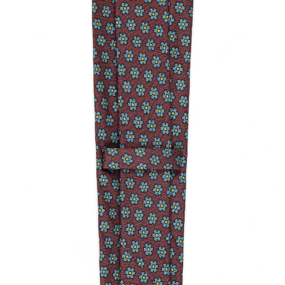 Rubinacci Cravatta in twill di seta bordeaux con stampa floreale 2025