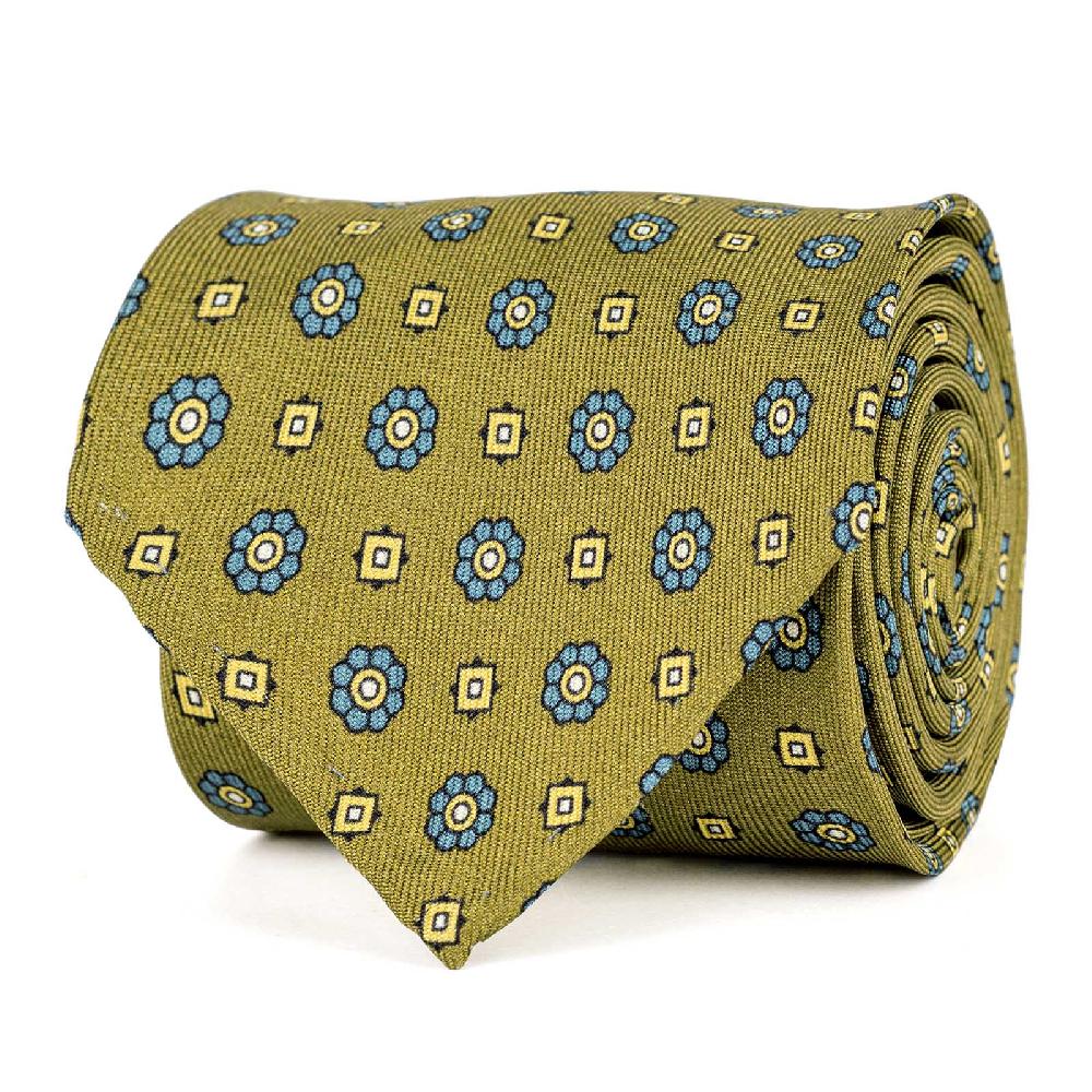 Rubinacci Cravatta in twill di seta senape con stampa floreale Italy