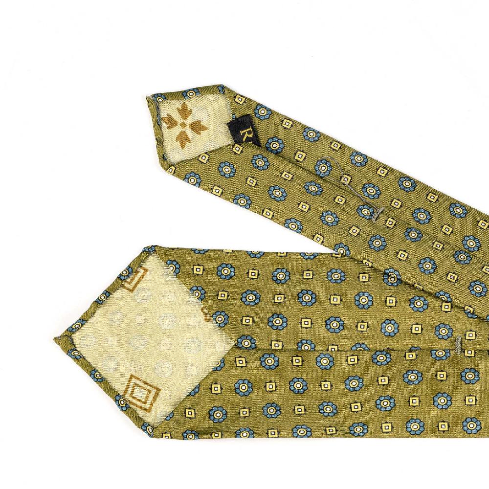 Rubinacci Cravatta in twill di seta senape con stampa floreale Italy