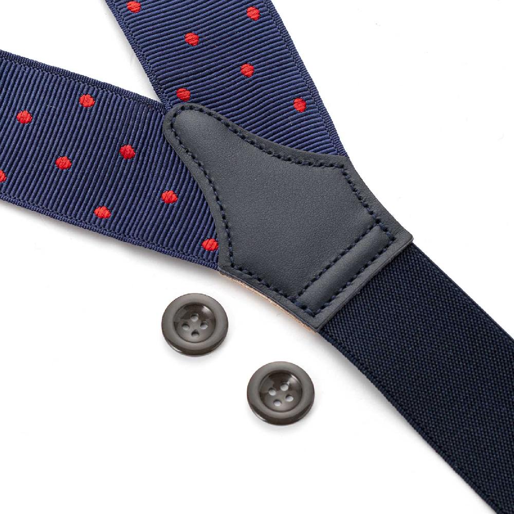 Rubinacci Bretelle blu a pois rosso Sconto