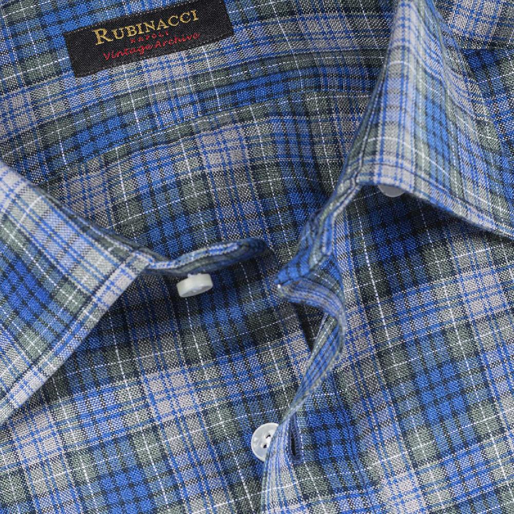 Rubinacci Vintage archive camicia in lino verde e blu 50% di sconto per tempo limitato