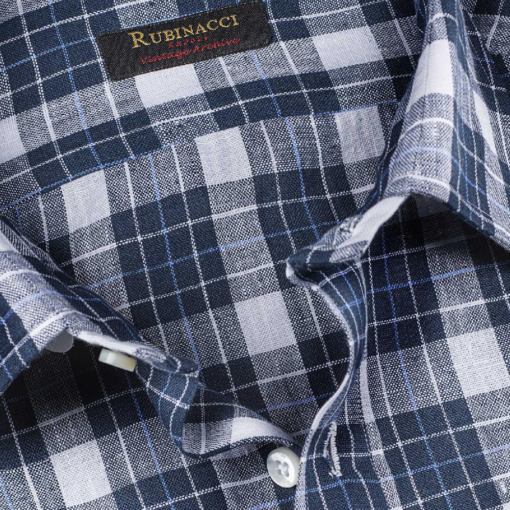 Rubinacci Vintage archive camicia in lino bianco e blu Sconti questo mese