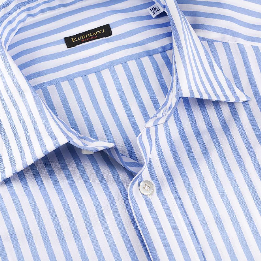 Rubinacci Camicia in cotone rigato bianco e celeste Spedizione gratuita