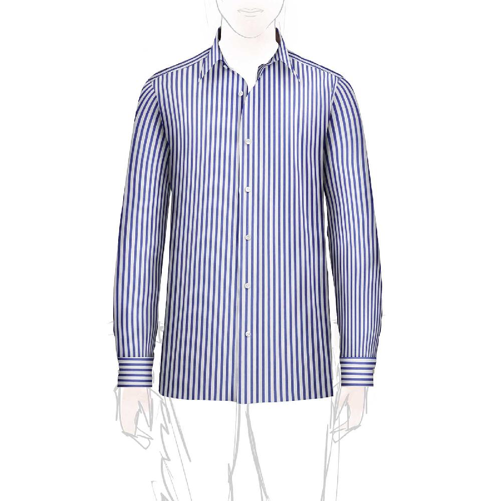 Rubinacci Camicia in cotone rigato bianco e blu Sconto di tempo limitato