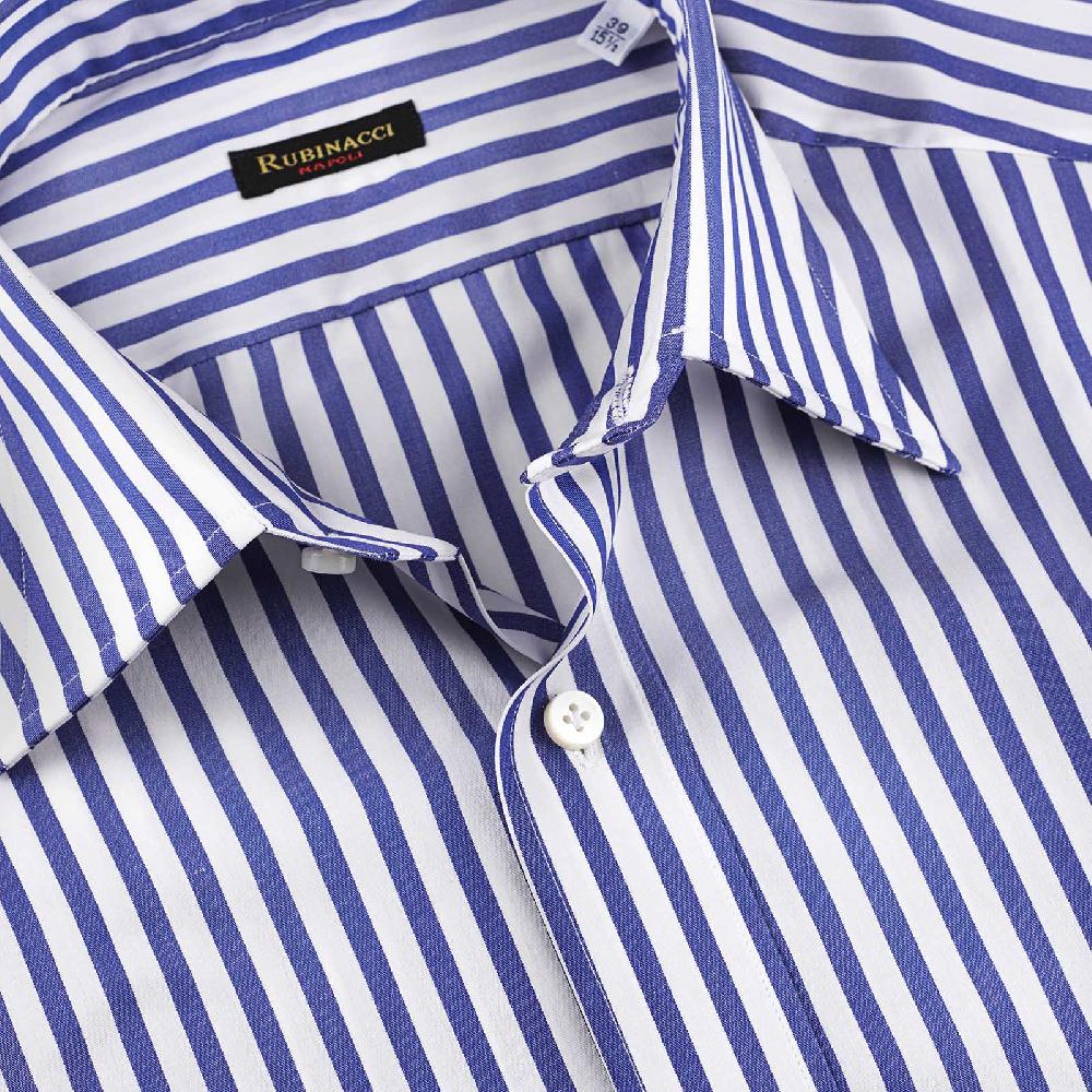 Rubinacci Camicia in cotone rigato bianco e blu Sconto di tempo limitato