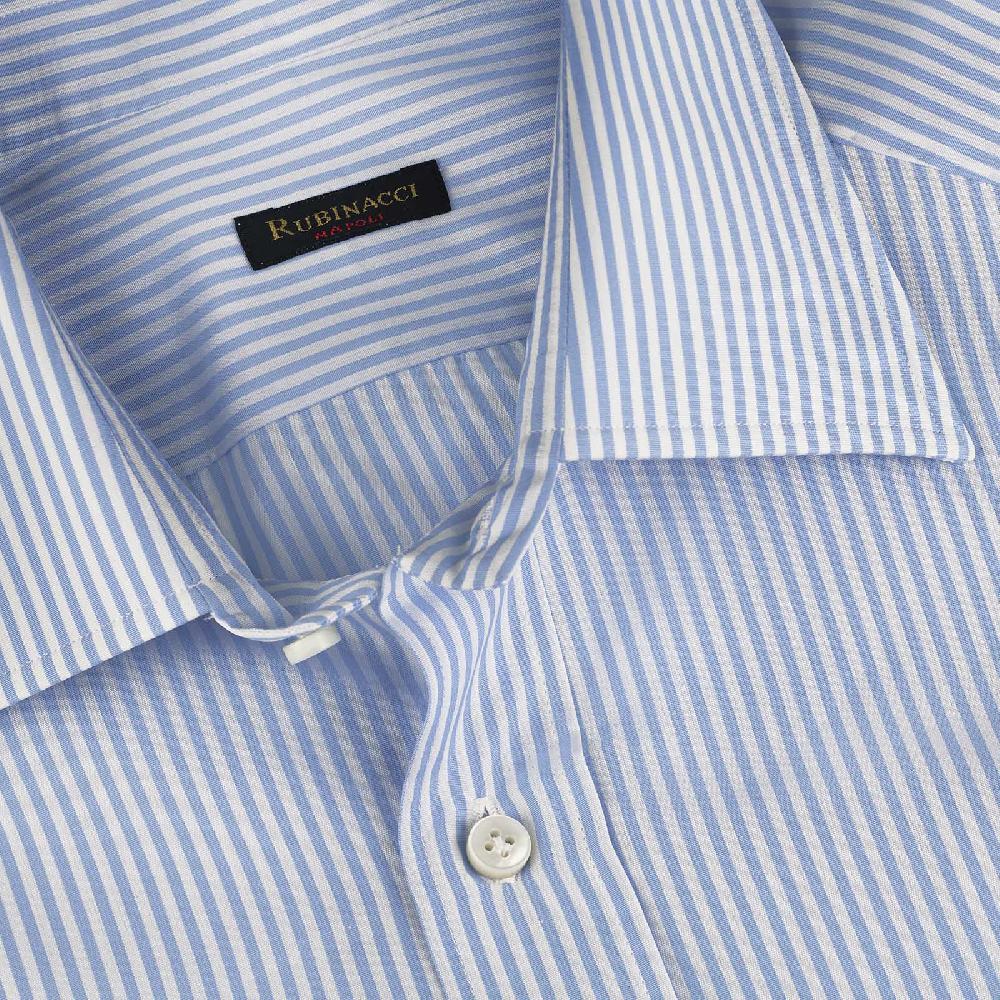 Rubinacci Camicia in cotone rigato bianco e celeste Grande vendita