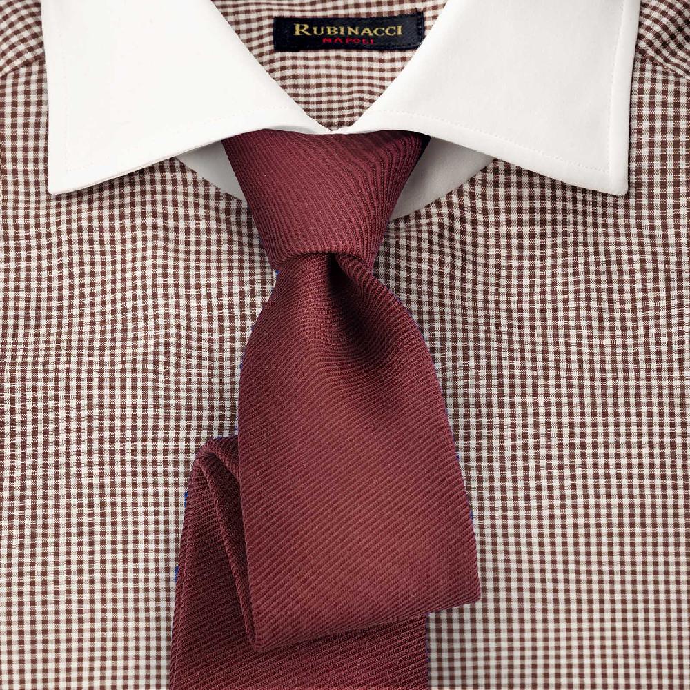 Rubinacci Camicia con collo bianco quadretto marrone Offerta temporanea