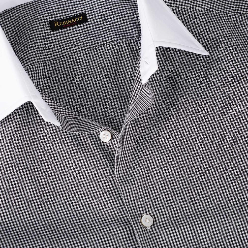 Rubinacci Camicia con collo bianco quadretto nero Offerte esclusive