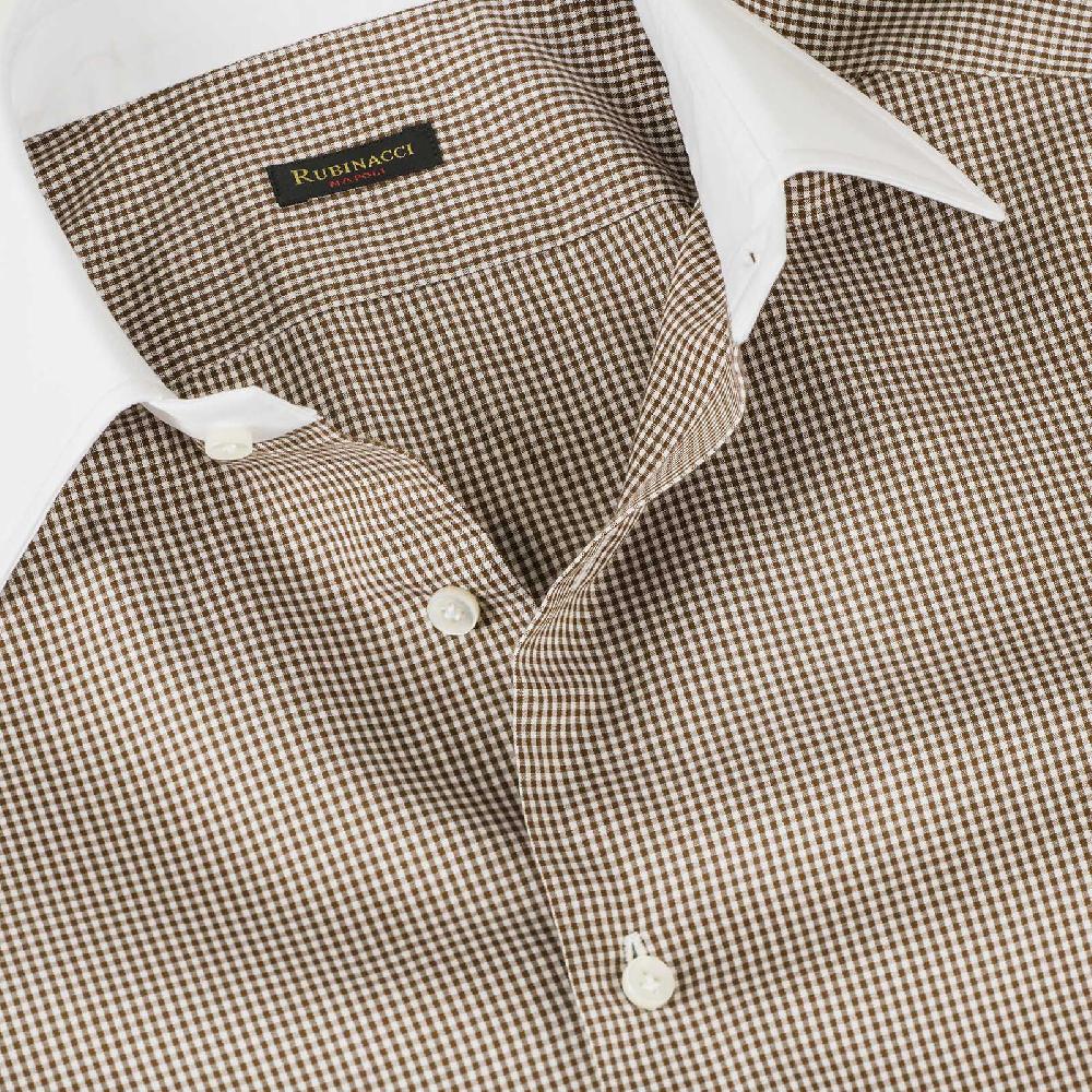 Rubinacci Camicia con collo bianco quadretto marrone Lightning offer