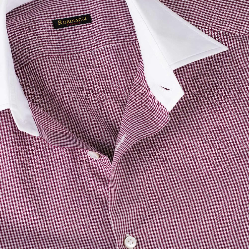 Rubinacci Camicia con collo bianco quadretto bordeaux Grandi sconti