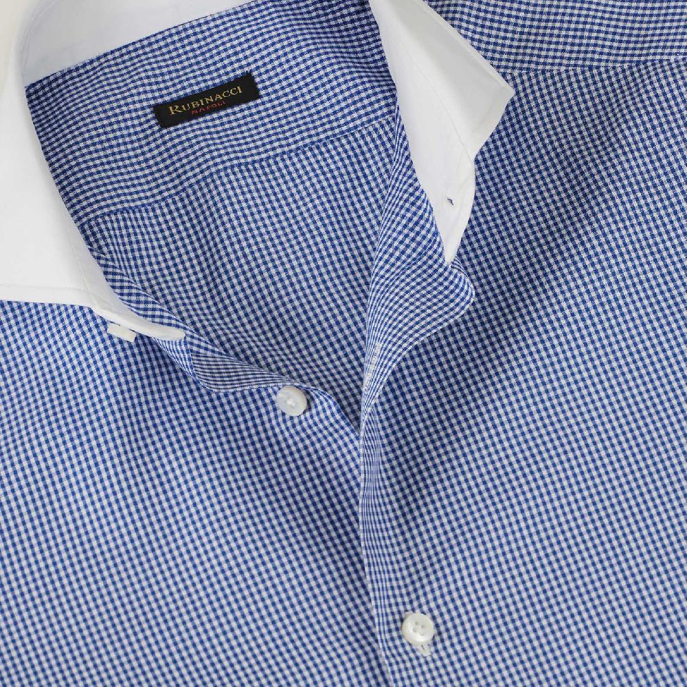 Rubinacci Camicia con collo bianco quadretto blu Bestseller