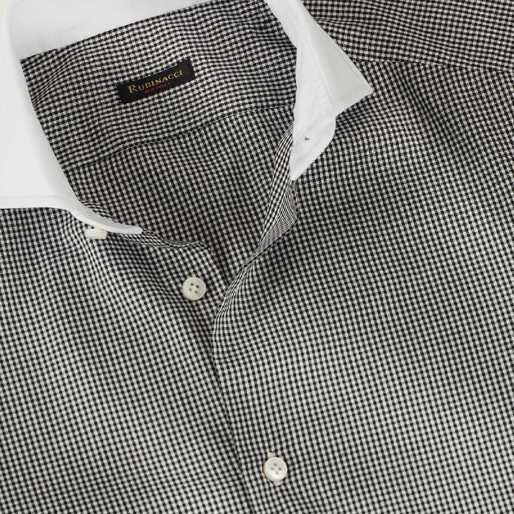 Rubinacci Camicia con collo bianco quadretto nero Liquidazione