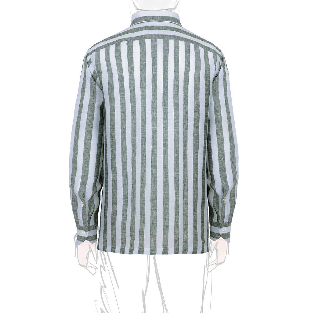 Rubinacci Polo in lino rigato verde Prezzo basso