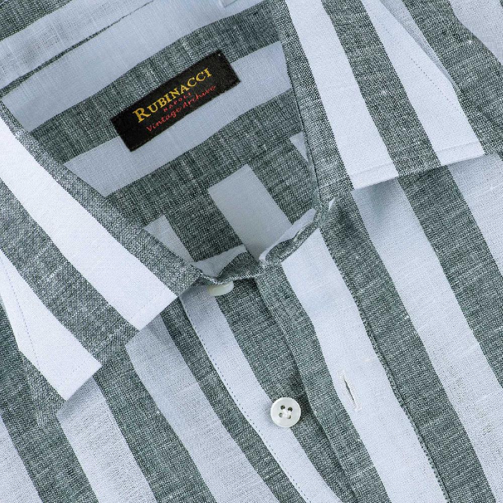 Rubinacci Polo in lino rigato verde Prezzo basso