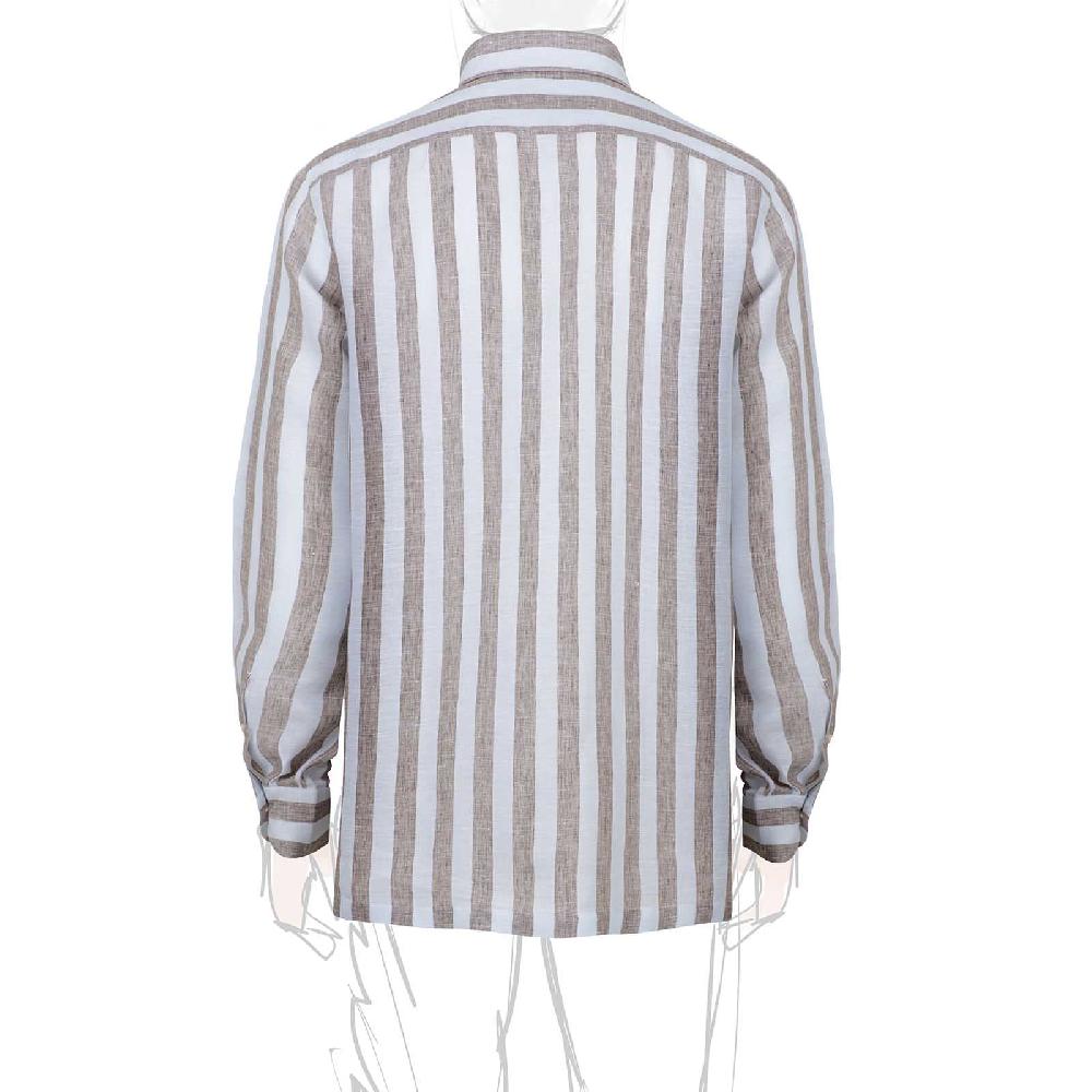 Rubinacci Polo in lino rigato nocciola Super Saving Price