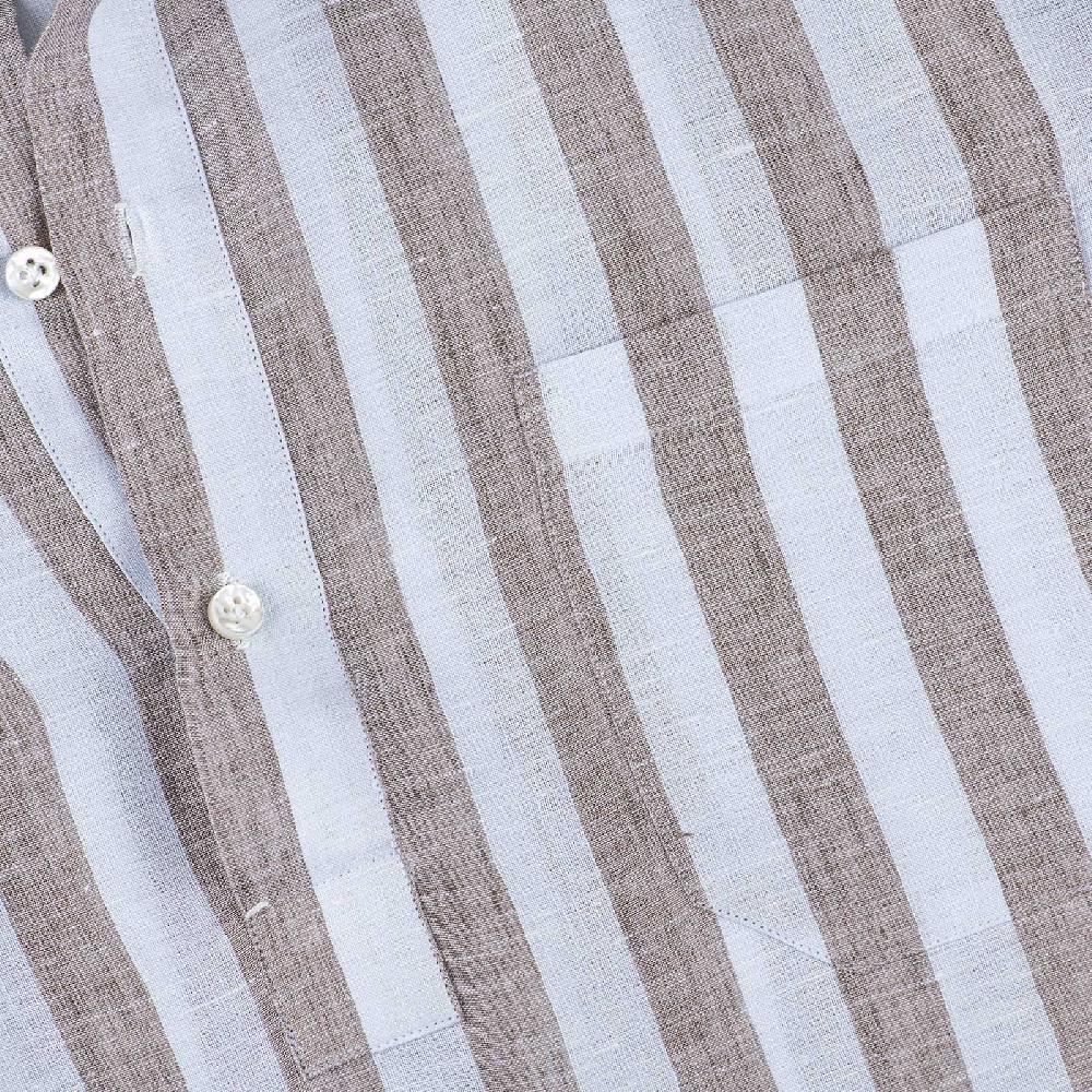Rubinacci Polo in lino rigato nocciola Super Saving Price