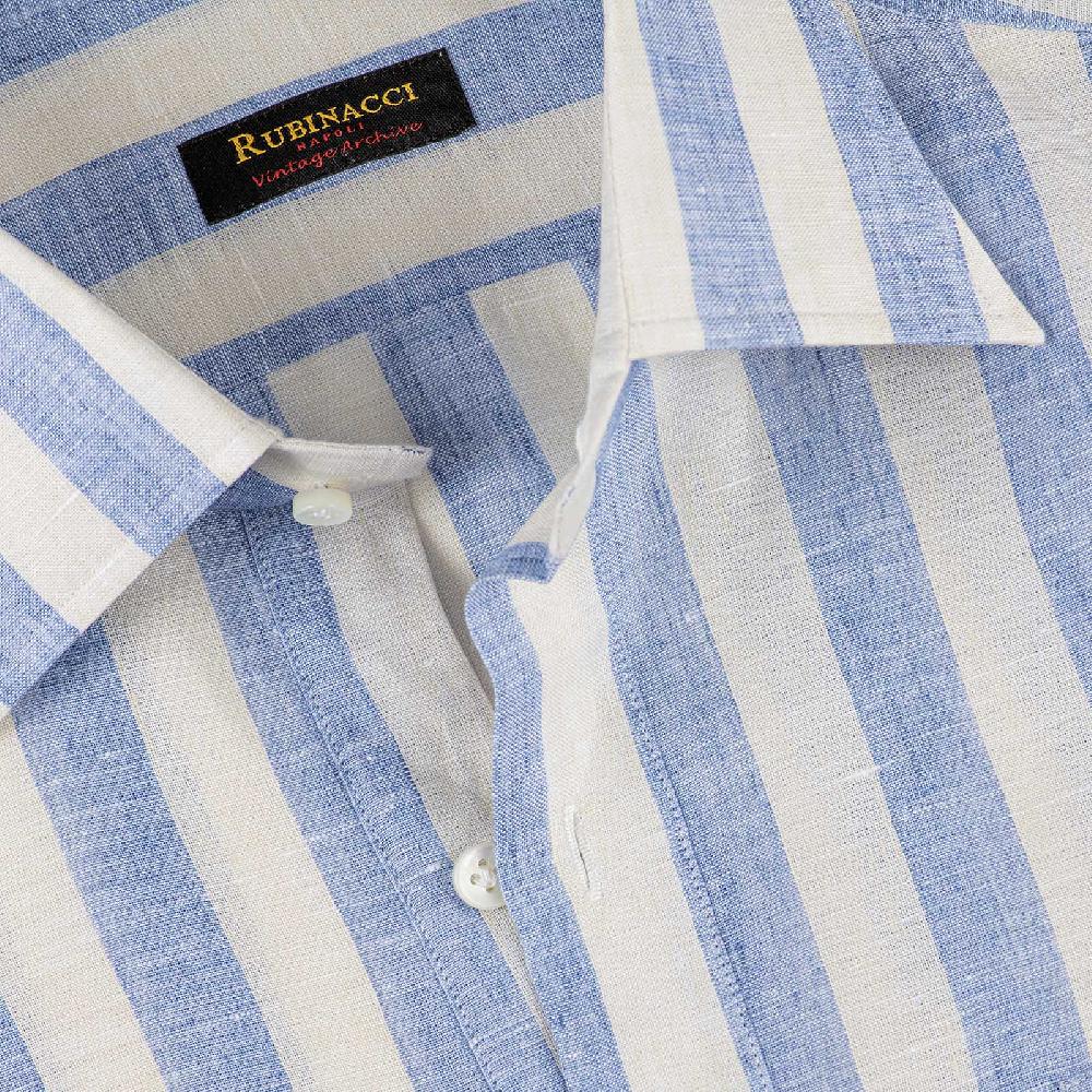 Rubinacci Polo in lino rigato azzurro Offerta settimanale